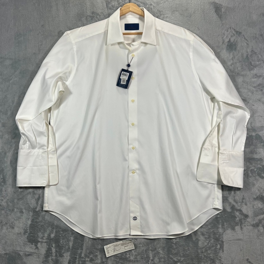 David Donahue Dress Shirt Mens 18 White Cotton French Cuff Altered NWT